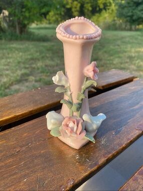Vintage Lefton China (Japan) Pink Rose & Dove Bud Vase Japan 50s-70s MCM